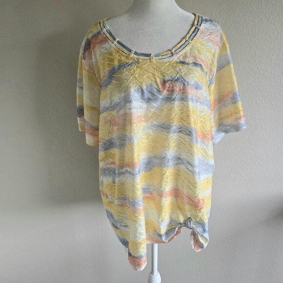 New Alfred Dunner Top Blouse Lightweight Semi Sheer Crinkle Rhinestones Plus 3X - Picture 1 of 9